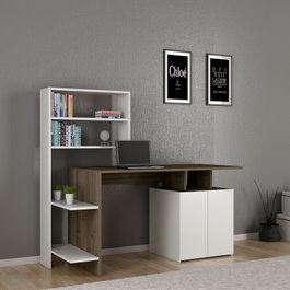 Hanah Home Mesa de Estudio Melis con Estantería Nogal y Blanco